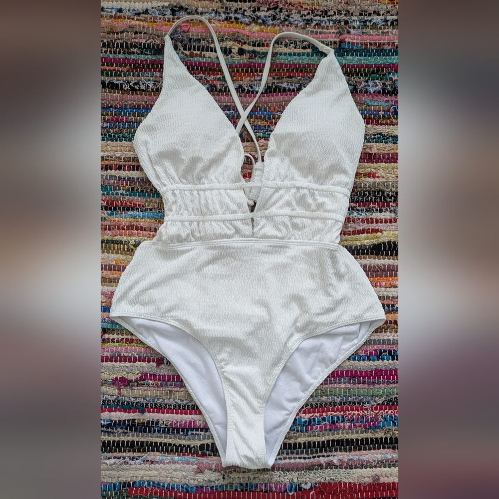 SHEIN White Plunge Backless Swimsuit 1XL
